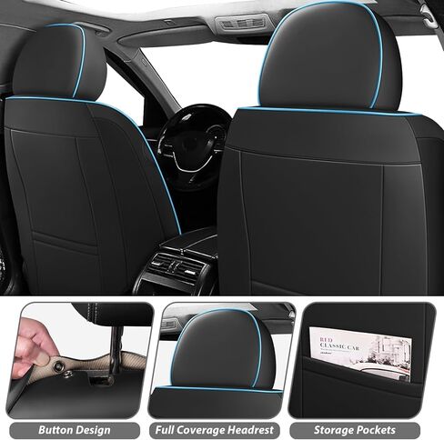 Car Seat Covers for Nissan Titan 2004-2025, Full Coverage,Nappa Leather Seat Covers with Lumbar Support,Waterproof&Anti Scratch All Season Protector(Full Set,Black-Blue) in Saudi Arabia