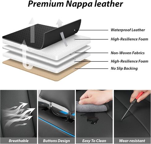 Car Seat Covers for Nissan Titan 2004-2025, Full Coverage,Nappa Leather Seat Covers with Lumbar Support,Waterproof&Anti Scratch All Season Protector(Full Set,Black-Blue) in Saudi Arabia