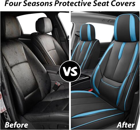 Car Seat Covers for Nissan Titan 2004-2025, Full Coverage,Nappa Leather Seat Covers with Lumbar Support,Waterproof&Anti Scratch All Season Protector(Full Set,Black-Blue) in Saudi Arabia