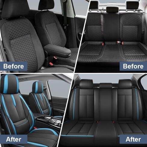 Car Seat Covers for Nissan Titan 2004-2025, Full Coverage,Nappa Leather Seat Covers with Lumbar Support,Waterproof&Anti Scratch All Season Protector(Full Set,Black-Blue) in Saudi Arabia