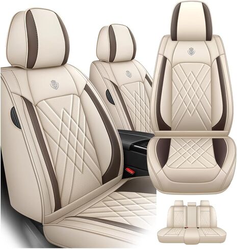 Car Seat Covers Fit for Toyota Prius 2001-2026 Airbag Compatible 360° Full Wrapped Set Covers Premium Nappa Leather Storage Pocket Zipper Design, Black White, Full Set in Saudi Arabia