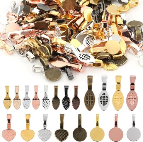 100 Pcs Bails for Jewelry Making - Glue on Bails Pendants, 4 Styles Necklace Pendant Jewelry Making Findings, Pinch Bails for Pendants, Necklace Making Supplies for Crafts Making in Saudi Arabia