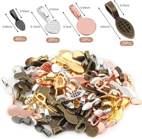 100 Pcs Bails for Jewelry Making - Glue on Bails Pendants, 4 Styles Necklace Pendant Jewelry Making Findings, Pinch Bails for Pendants, Necklace Making Supplies for Crafts Making in Saudi Arabia