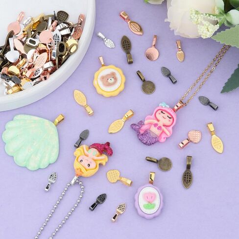 100 Pcs Bails for Jewelry Making - Glue on Bails Pendants, 4 Styles Necklace Pendant Jewelry Making Findings, Pinch Bails for Pendants, Necklace Making Supplies for Crafts Making in Saudi Arabia