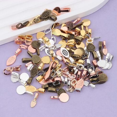 100 Pcs Bails for Jewelry Making - Glue on Bails Pendants, 4 Styles Necklace Pendant Jewelry Making Findings, Pinch Bails for Pendants, Necklace Making Supplies for Crafts Making in Saudi Arabia