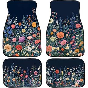 Wildflower Car Floor Mats Set of 4 Colorful Bloom Floral Field Automotive Foot Mats Rugs Carpet for Car Non-Slip Auto Car Accessories Universal Fit Car Accessories for Truck in Saudi Arabia