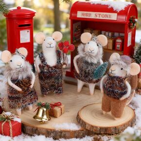 Set of 4 Christmas Felt Mice Ornaments, 5" Mini Hanging Wool Tourist Mouse Figurines, Tiered Tray Tabletop Decor, Animal Crafts Cute Xmas Tree Festival Holiday Easter Gifts Home Office Party Supply in Saudi Arabia