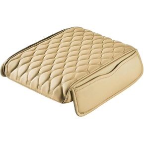 وسادة وحدة التحكم المركزية للسيارة Lincoln MKX 2006-2011 2012 2013 2014 2015 2016 2017 2018، غطاء واقي مسند ذراع وحدة التحكم المركزية الجلدية مع حقيبتين للتخزين، ملحقات السيارة، بيج in Kuwait