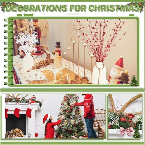 54 Pcs Christmas Tree Picks 17''+12'' Artificial Glitter Berry Stem Christmas Tree Decoration Ornaments Red Green Gold Candy Shape Curly Picks Branches for Vase Xmas Tree Decor in Saudi Arabia