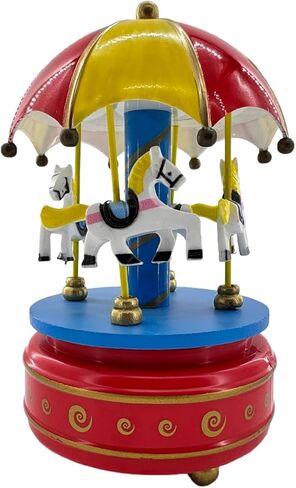 Merry-Go-Round Music Box, Vintage Pink Carousel Musical Box with 4 Horses Clockwork Mechanism Laxury Carousel Music Box for Christmas Wedding Birthday Gift in Saudi Arabia