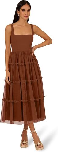 Adrianna Papell Women's Knit and Mesh Midi Dress in Saudi Arabia