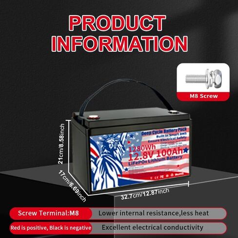 12V 100AH Lithium Iron Phosphate – 1280WH, BMS, 8000+ Cycles, 10+ Years for Yacht/RV/Home Solar in Saudi Arabia
