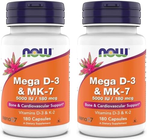 NOW Supplements, Mega D-3 & MK-7, 5000 IU / 180 mcg, Bone & Cardiovascular Support*, Vitamins K-3 & K-2, 180 Capsules in Saudi Arabia