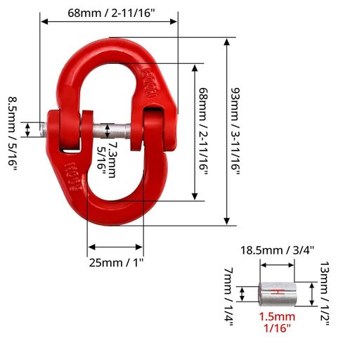 QWORK G80 Alloy Steel Coupling Link, 2 Pack, 3/8" Hammer Lock Chain Connector, 7100 lbs Working Load Limit, Red in Kuwait