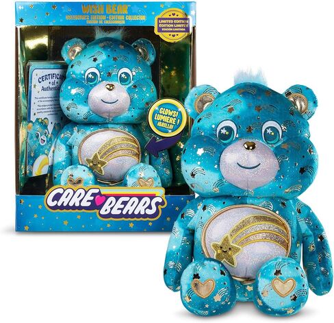 Basic Fun Care Bears 35 cm Luminous Belly Plush - Wish Bear - Soft Environmentally Friendly Toy with Illuminated Belly Badge - Comfortable Collectable Item for Children and Fans in Saudi Arabia