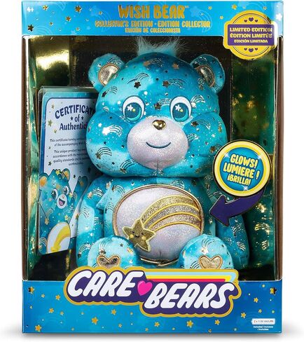 Basic Fun Care Bears 35 cm Luminous Belly Plush - Wish Bear - Soft Environmentally Friendly Toy with Illuminated Belly Badge - Comfortable Collectable Item for Children and Fans in Saudi Arabia