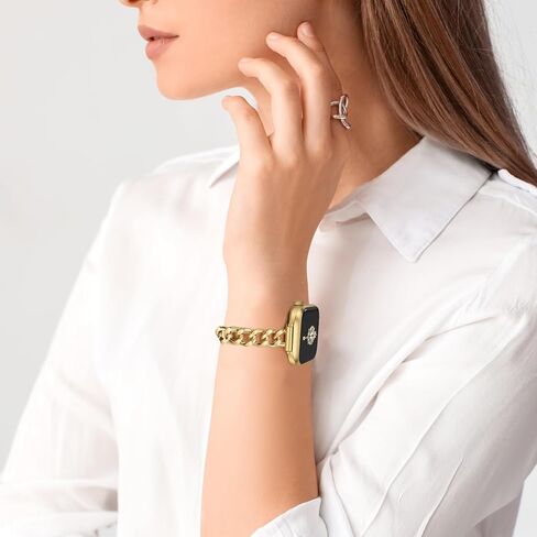 Newlibery سوار ذهبي نحيف للنساء أنثوي وأنيق متوافق مع ساعة Apple 38 مم 40 مم 41 مم 42 مم 44 مم 45 مم، سوار سلسلة أنيق قابل للتعديل لسلسلة iWatch 9/8/7/6/5/4/3/2/1/SE in Kuwait