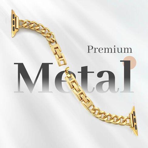 Newlibery سوار ذهبي نحيف للنساء أنثوي وأنيق متوافق مع ساعة Apple 38 مم 40 مم 41 مم 42 مم 44 مم 45 مم، سوار سلسلة أنيق قابل للتعديل لسلسلة iWatch 9/8/7/6/5/4/3/2/1/SE in Kuwait