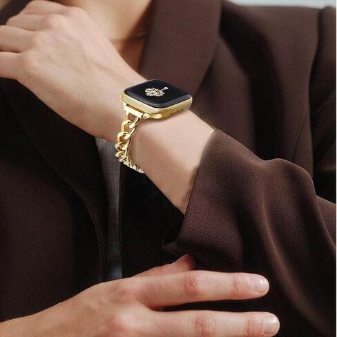 Newlibery سوار ذهبي نحيف للنساء أنثوي وأنيق متوافق مع ساعة Apple 38 مم 40 مم 41 مم 42 مم 44 مم 45 مم، سوار سلسلة أنيق قابل للتعديل لسلسلة iWatch 9/8/7/6/5/4/3/2/1/SE in Kuwait