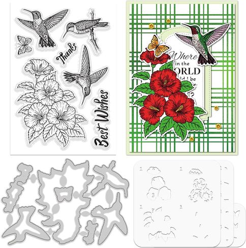 ORIGACH Large Cluster of Flowers Layering Stencil Stamp and Die Set for Card Making, Wildflowers Stencil Template Silicone Clear Stamps and Metal Die Sets for DIY Scrapbooking Photo Album Crafting in Saudi Arabia