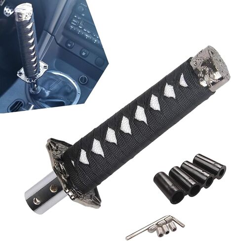 Sword Shift Knob, Personalized Katana Samurai Shift Gear, 6.14" Sword Gear Lever with 4 Adapters, Universal for Most Manual Transmission Cars (Black & White) in Saudi Arabia