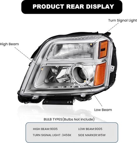 زوج المصابيح الأمامية متوافق مع 2010-2015 GMC Terrain Clear Lens / غطاء الكروم / مصابيح أمامية عاكسة كهرمانية الجانب الأيسر والأيمن # GM2502350، GM2503350 in Saudi Arabia