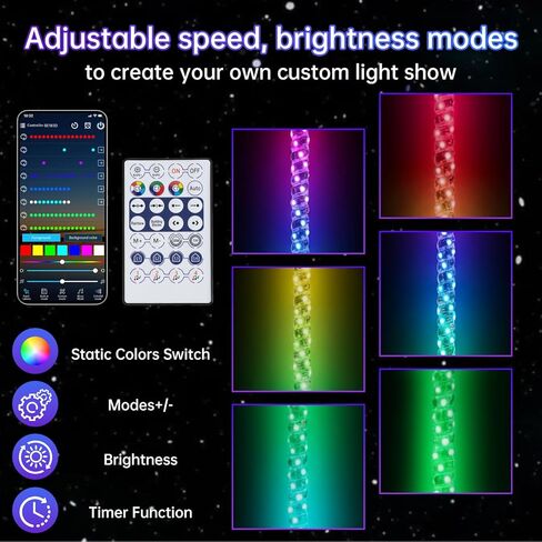 1pcs 3FT RGB LED Light Whips with App & Remote Control & Music Synced Waterproof LED Whip Light with 1 Flags, RGB Chasing Lighted Whips with Rocker Switch for UTV ATV Polaris RZR Can-Am in Saudi Arabia