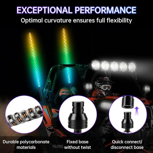 1pcs 3FT RGB LED Light Whips with App & Remote Control & Music Synced Waterproof LED Whip Light with 1 Flags, RGB Chasing Lighted Whips with Rocker Switch for UTV ATV Polaris RZR Can-Am in Saudi Arabia