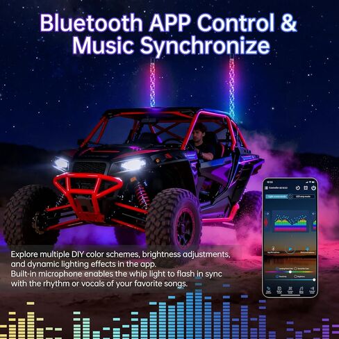 1pcs 3FT RGB LED Light Whips with App & Remote Control & Music Synced Waterproof LED Whip Light with 1 Flags, RGB Chasing Lighted Whips with Rocker Switch for UTV ATV Polaris RZR Can-Am in Saudi Arabia