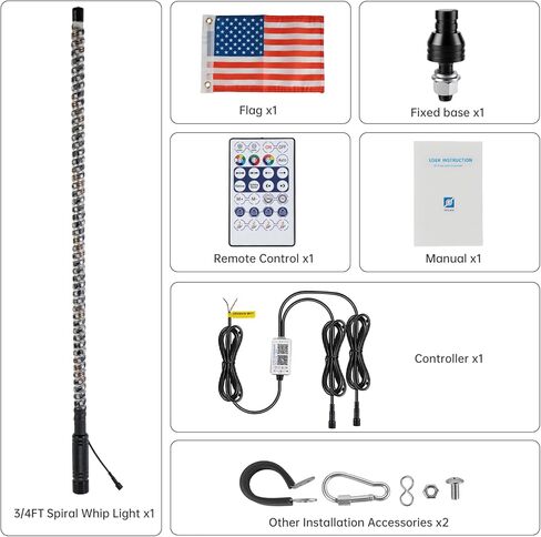 1pcs 3FT RGB LED Light Whips with App & Remote Control & Music Synced Waterproof LED Whip Light with 1 Flags, RGB Chasing Lighted Whips with Rocker Switch for UTV ATV Polaris RZR Can-Am in Saudi Arabia