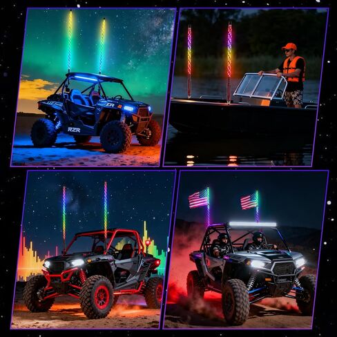 1pcs 3FT RGB LED Light Whips with App & Remote Control & Music Synced Waterproof LED Whip Light with 1 Flags, RGB Chasing Lighted Whips with Rocker Switch for UTV ATV Polaris RZR Can-Am in Saudi Arabia
