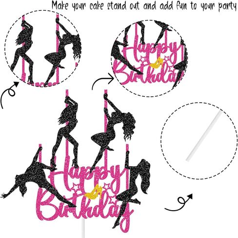 Pole Dancer Happy Birthday Cake Topper, Sports Theme Cake Topper, Pole Dancer Girl Bachelorette Bridal Shower Birthday Party Cake Decor Supplies in Saudi Arabia