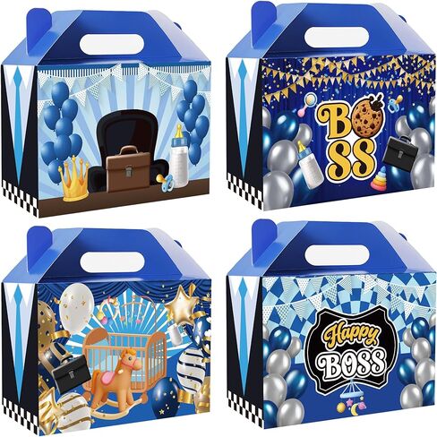 24 PCS BOSS Party Favor Treat Boxes, Blue BOSS Theme Paper Goodie Snack Candy Gift Boxes with Handles for Boys Kids Birthday Baby Shower Decorations in Saudi Arabia