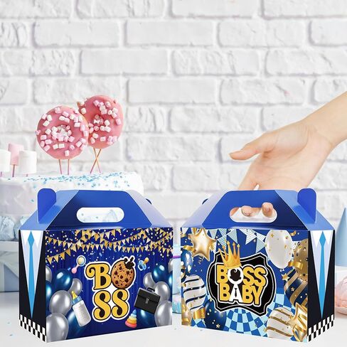 24 PCS BOSS Party Favor Treat Boxes, Blue BOSS Theme Paper Goodie Snack Candy Gift Boxes with Handles for Boys Kids Birthday Baby Shower Decorations in Saudi Arabia