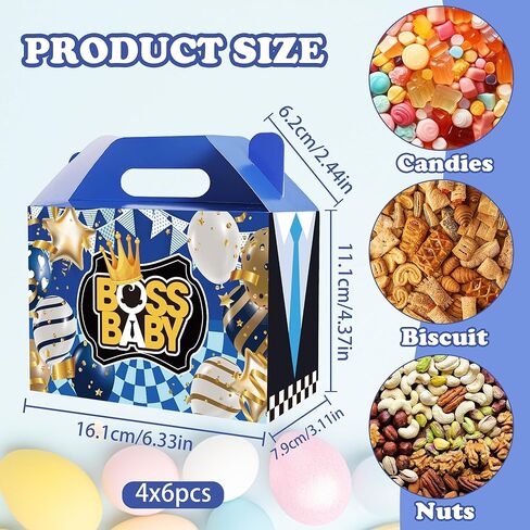24 PCS BOSS Party Favor Treat Boxes, Blue BOSS Theme Paper Goodie Snack Candy Gift Boxes with Handles for Boys Kids Birthday Baby Shower Decorations in Saudi Arabia