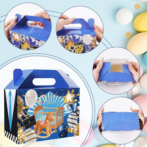 24 PCS BOSS Party Favor Treat Boxes, Blue BOSS Theme Paper Goodie Snack Candy Gift Boxes with Handles for Boys Kids Birthday Baby Shower Decorations in Saudi Arabia