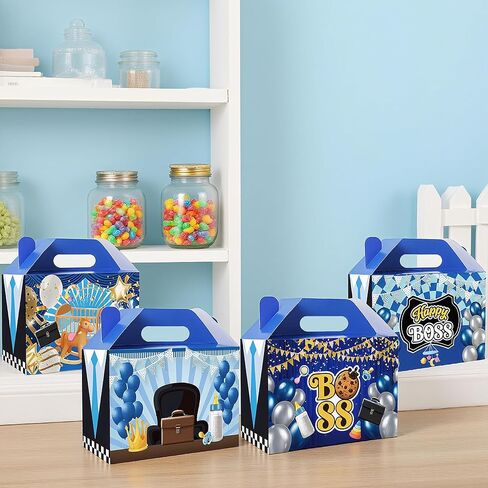 24 PCS BOSS Party Favor Treat Boxes, Blue BOSS Theme Paper Goodie Snack Candy Gift Boxes with Handles for Boys Kids Birthday Baby Shower Decorations in Saudi Arabia