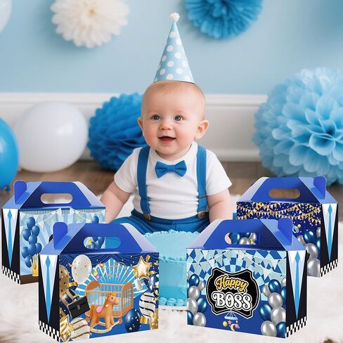 24 PCS BOSS Party Favor Treat Boxes, Blue BOSS Theme Paper Goodie Snack Candy Gift Boxes with Handles for Boys Kids Birthday Baby Shower Decorations in Saudi Arabia