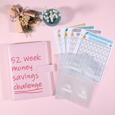 52 Week Money Savings Challenge Binder Includes $2600, $5200, $10000 & DIY Savings Trackers, A5 6-Ring Binder with 13 Sheets Cash Stuffing Envelopes Pre-printed 1-52 Week for Organized Financial Goals in Saudi Arabia