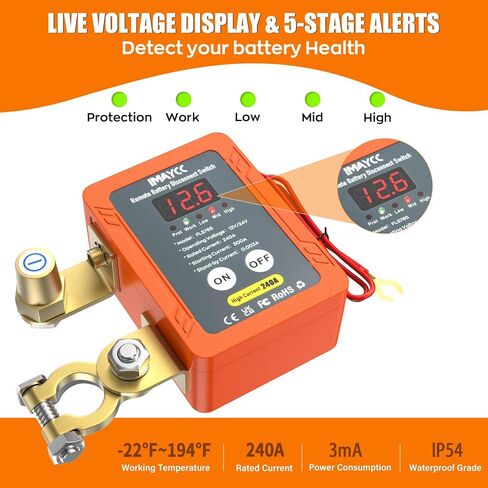 IMAYCC Remote Battery Disconnect Switch 12V, Kill Switch for Car with Led Voltage Display, Car Battery Kill Switch Anti Theft, Battery Cut Off Shut Off Switch for Auto,Vehicle, RV, ATV,Truck, Boat. in Kuwait