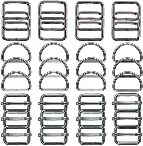 Metal Belt Buckle Hardware Set, 36 Pieces, 1-1/2 Inch, D-Rings and Slide Buckles, Rectangle Ring,for DIY Bags and Crafts in Saudi Arabia