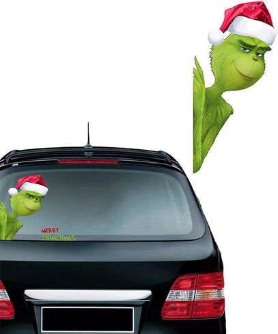 Christmas Car Decals Green Monster Peeker Design Stickers Funny Christmas Car Decorations Waterproof PVC Rear Windshield Stickers for Holiday Xmas Car Window Decor Accessories in Kuwait
