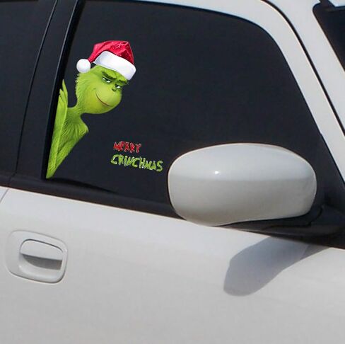 Christmas Car Decals Green Monster Peeker Design Stickers Funny Christmas Car Decorations Waterproof PVC Rear Windshield Stickers for Holiday Xmas Car Window Decor Accessories in Kuwait