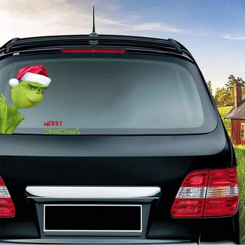 Christmas Car Decals Green Monster Peeker Design Stickers Funny Christmas Car Decorations Waterproof PVC Rear Windshield Stickers for Holiday Xmas Car Window Decor Accessories in Kuwait