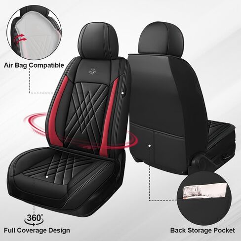 Car Seat Covers Fit for Subaru Impreza 1999-2024 Flanks All Wrapped and Side Airbag Compatibility of Premium Nappa Leather(Full Set, Black Red) in Saudi Arabia