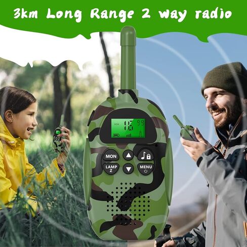 Walkie Talkies for Kids Adult, 2 Pack Rechargeable Kids Walkies Talkies, 3km Long Range, 22 Channels, Kid Birthday Gift for 3-12 Year Old Boys Girls for Outdoor Adventures, Hiking, Camo in Saudi Arabia