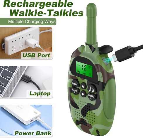 Walkie Talkies for Kids Adult, 2 Pack Rechargeable Kids Walkies Talkies, 3km Long Range, 22 Channels, Kid Birthday Gift for 3-12 Year Old Boys Girls for Outdoor Adventures, Hiking, Camo in Saudi Arabia