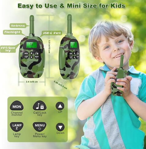 Walkie Talkies for Kids Adult, 2 Pack Rechargeable Kids Walkies Talkies, 3km Long Range, 22 Channels, Kid Birthday Gift for 3-12 Year Old Boys Girls for Outdoor Adventures, Hiking, Camo in Saudi Arabia