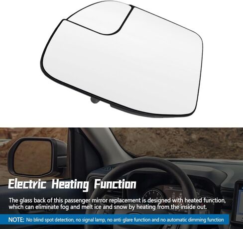 زجاج مرآة الرؤية الخلفية مع جانب الراكب الأيمن المدفأ بالطاقة متوافق مع Ford Maverick 2022 2023 2024 in Kuwait