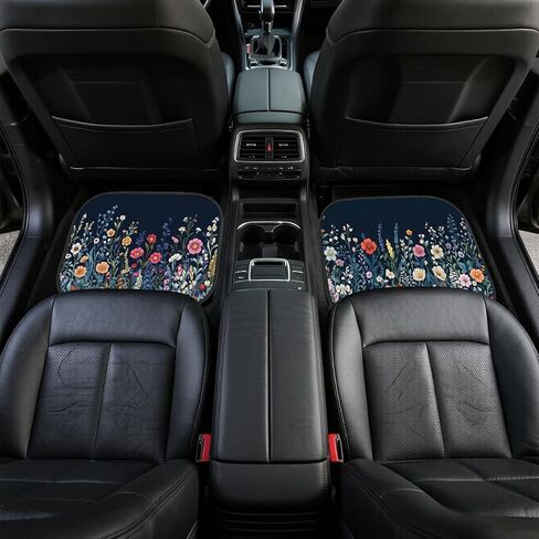 Wildflower Car Floor Mats Set of 4 Colorful Bloom Floral Field Automotive Foot Mats Rugs Carpet for Car Non-Slip Auto Car Accessories Universal Fit Car Accessories for Truck in Saudi Arabia